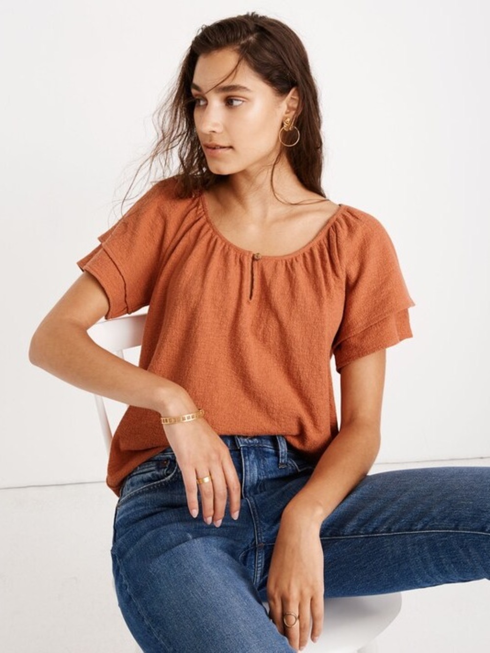 Madewell Texture & Thread Tiered-Sleeve Top